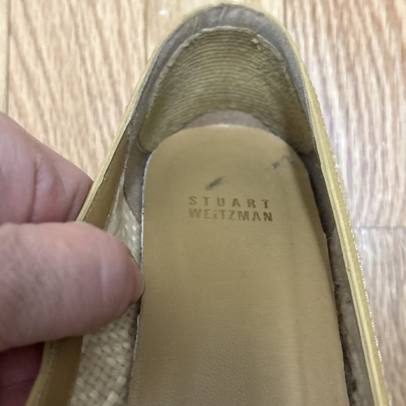 STUART WEITZMAN AUTH $399 Women's Beige Woven Leather Open Toe‎ Wedge Size 8 - Picture 9 of 10